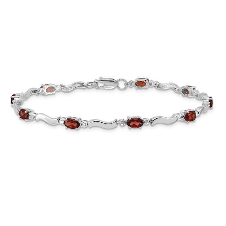 Rhodium Over 10k White Gold Fancy Diamond and Garnet Bracelet