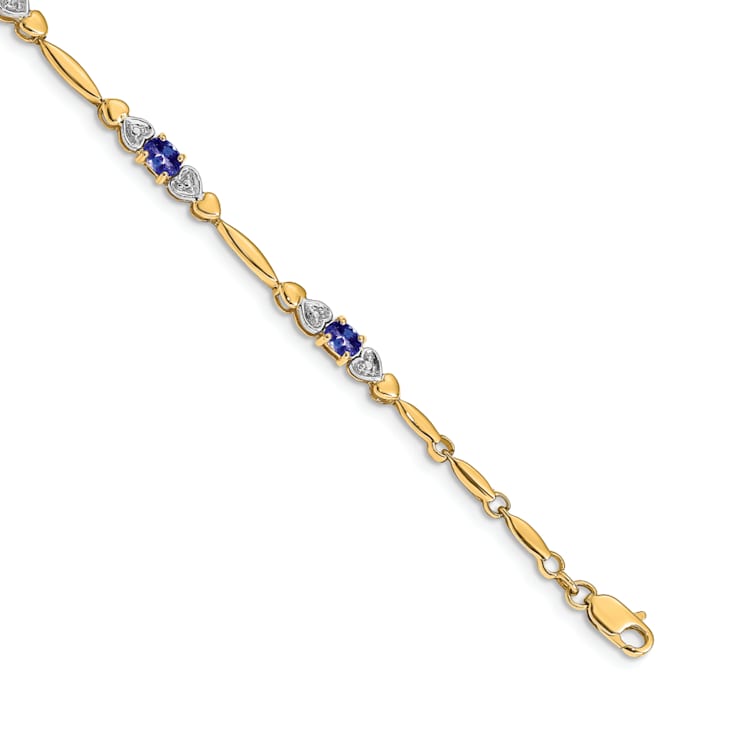 14k Yellow Gold and Rhodium Over 14k Yellow Gold Diamond and Tanzanite Bracelet