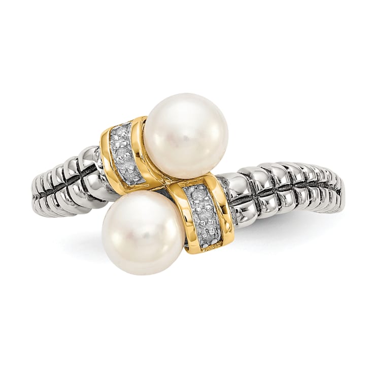 Sterling Silver Antiqued with 14K Accent Freshwater Cultured Pearl and
Diamond By-Pass Ring