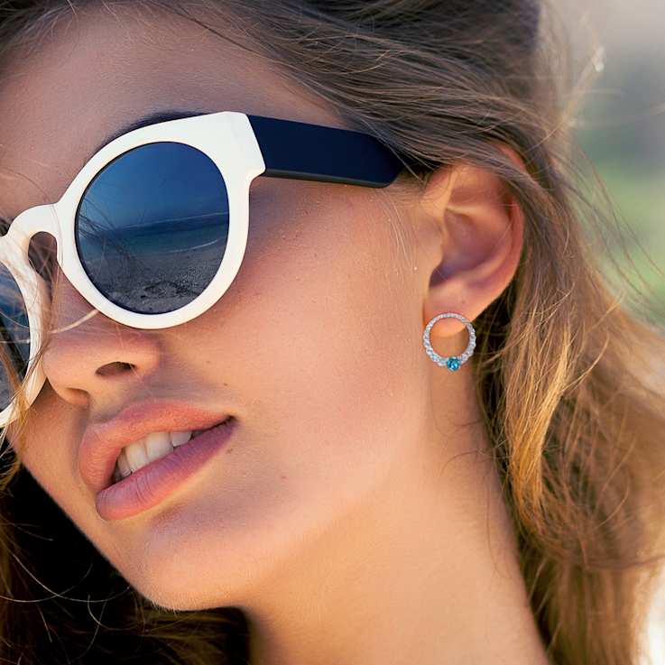 2.60ctw Sky Blue and London Blue Topaz Graduated Open Circle Earrings in
Sterling Silver