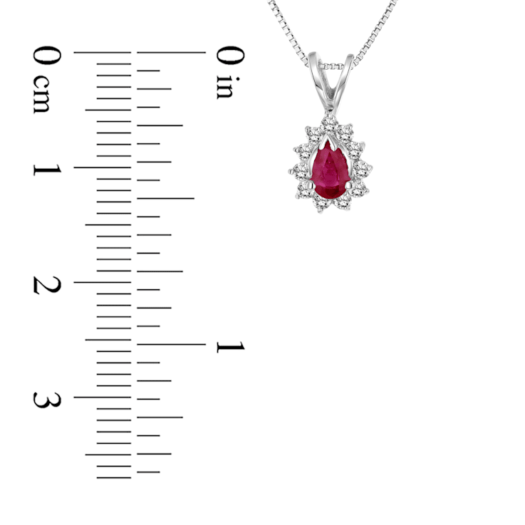 0.35ctw Pear Shape Ruby and Round Diamond Pendant 14k White Gold