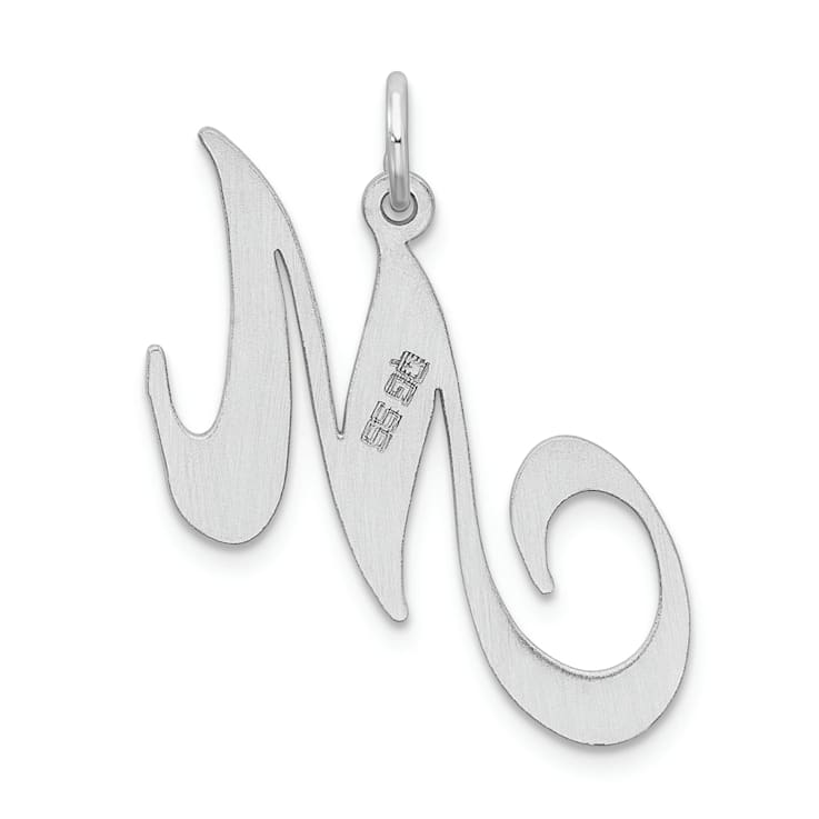 Rhodium Over Sterling Silver Fancy Script Letter M Initial Charm