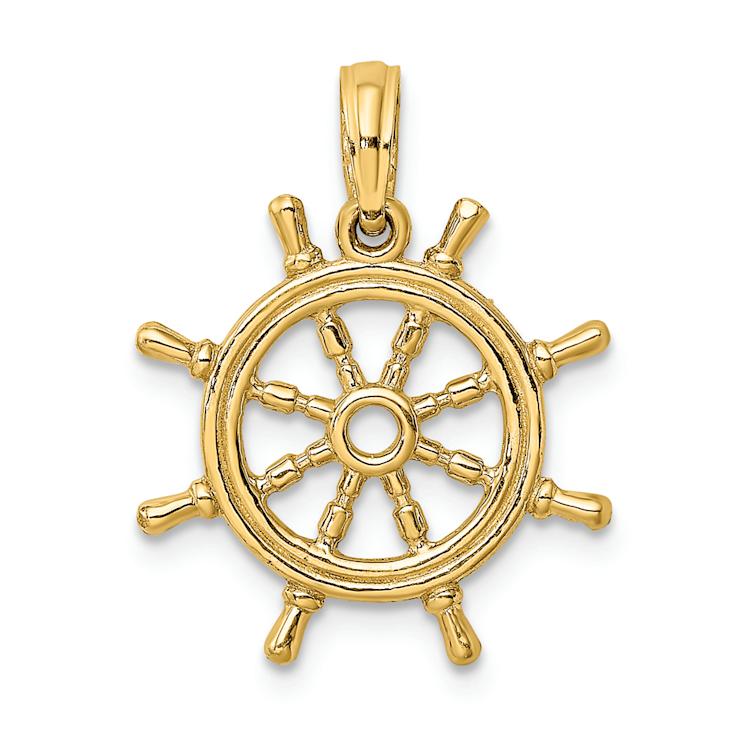 14k Yellow Gold 3D Ships Wheel Charm