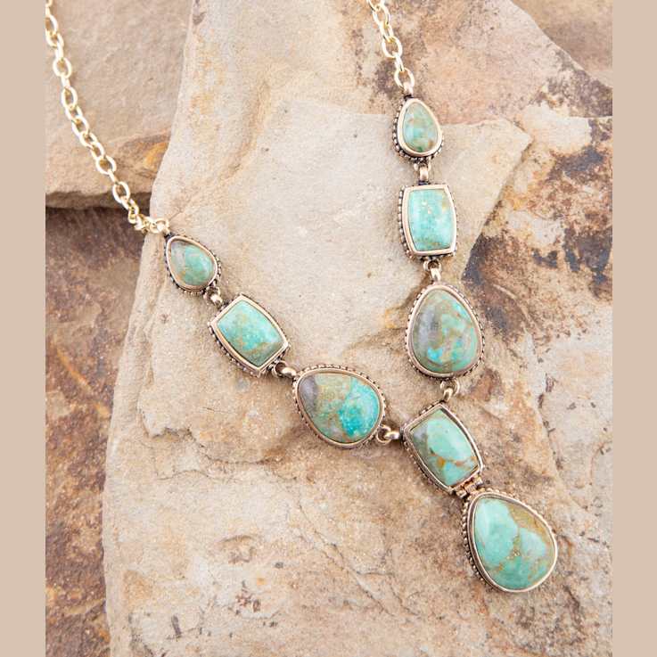 Barse Turquoise Roped Statement Y-Necklace In Bronze