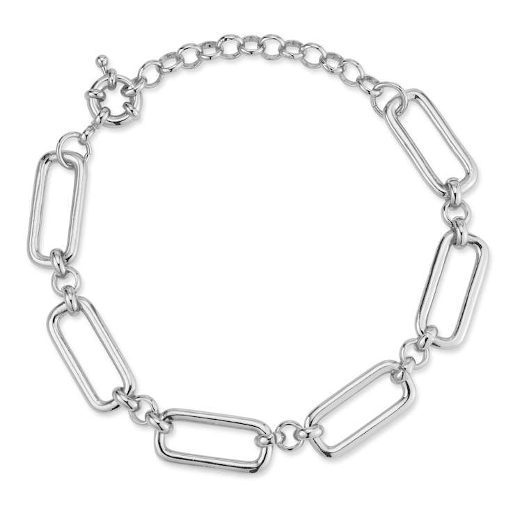 Rachel Zoe Open Rectangular Link Bracelet in Rhodium Over Brass