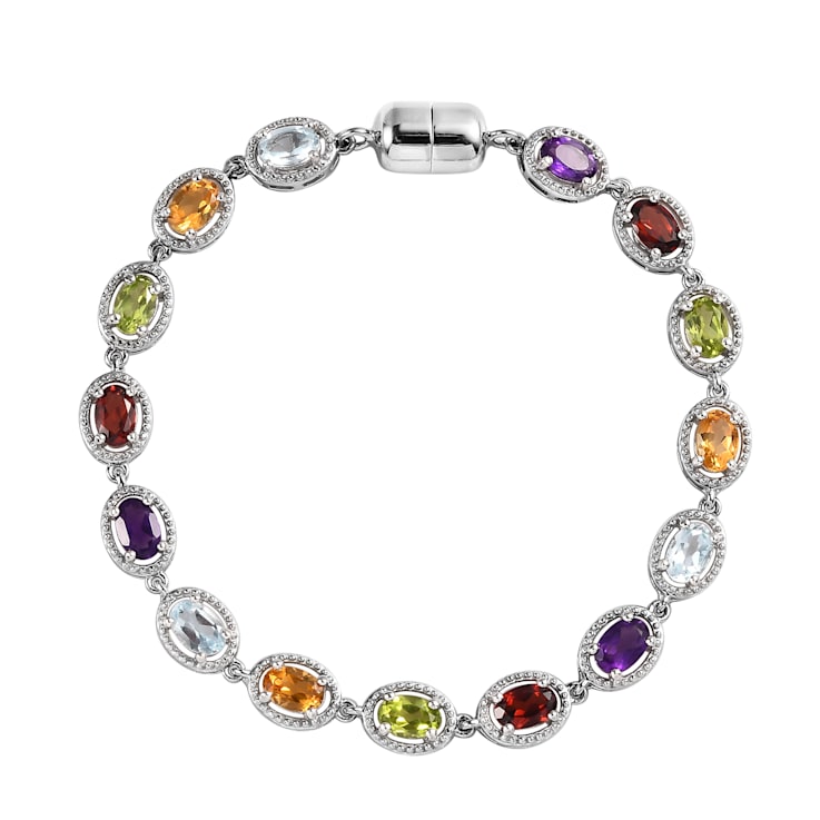 Sterling Silver African Amethyst, Garnet, Citrine, Peridot, and Sky Blue
Topaz Bracelet 7.40ctw