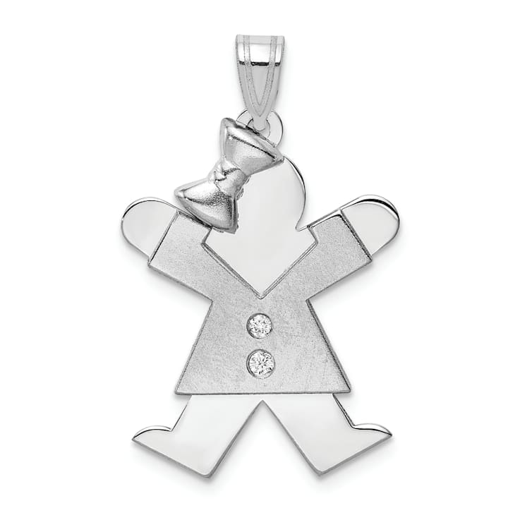 Rhodium Over 14k White Gold Satin Diamond Kid with Bow Pendant