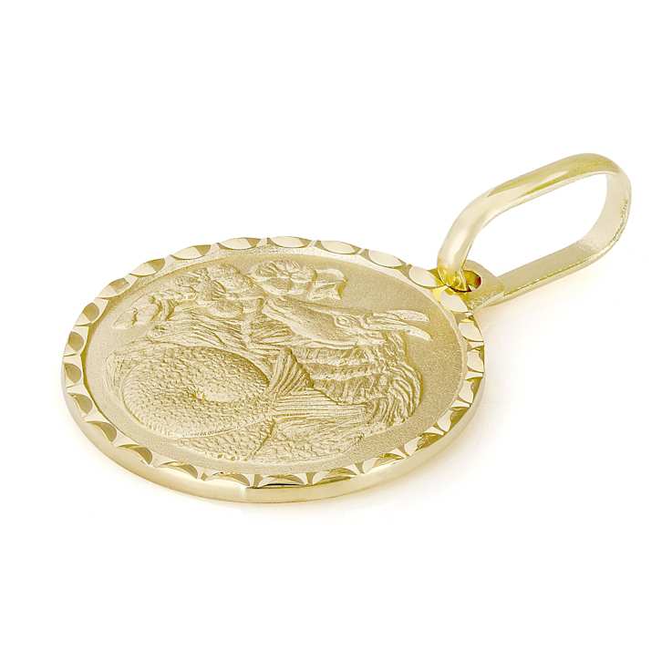Capricorn Zodiac Medallion Pendant In Solid 14K Yellow Gold