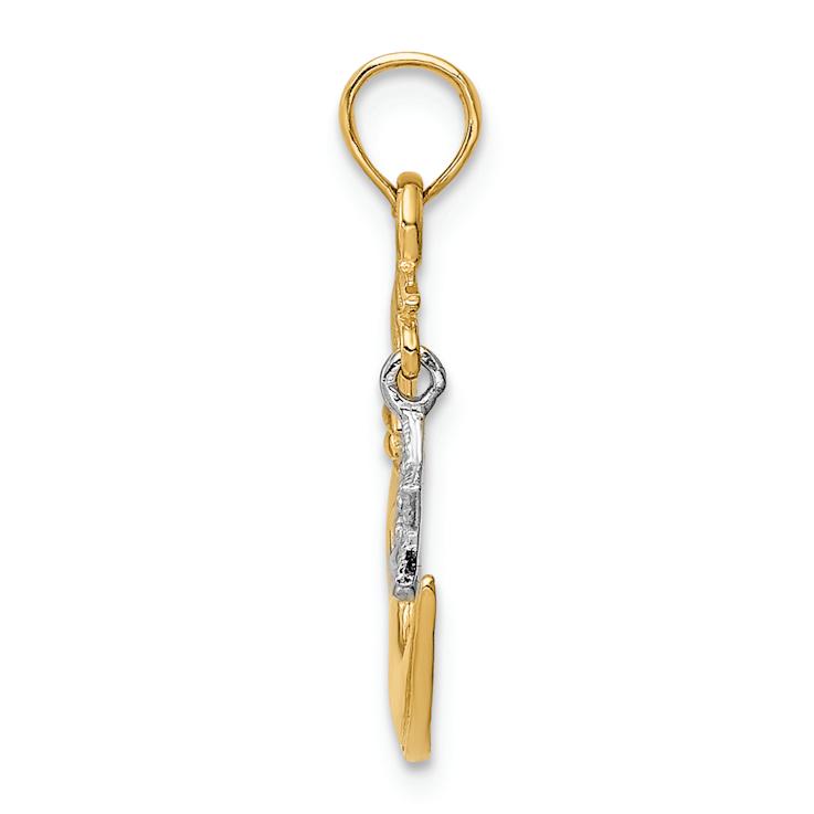 14k Two-tone Gold  Polished and Textured Moveable Half Moon and Star Pendant