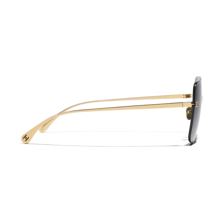 Chanel Gold Tone Square Frame / Gray Lenses Sunglasses