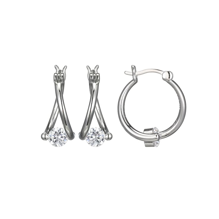 White Cubic Zirconia Rhodium Over Sterling Silver Hoop Earrings 1.62ctw