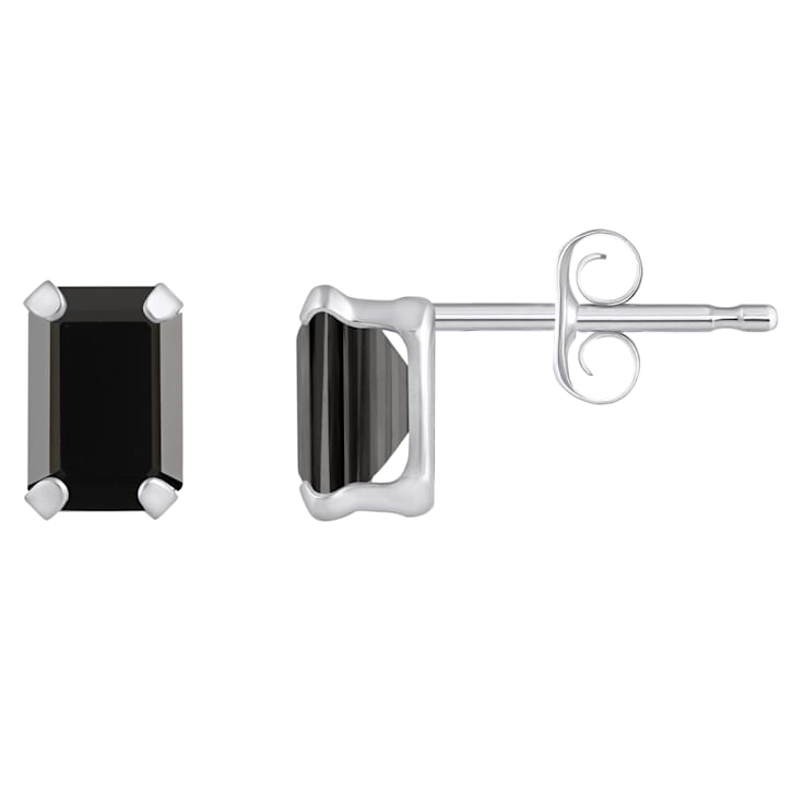 6x4mm Emerald Cut Black Onyx Rhodium Over 10k White Gold Stud Earrings