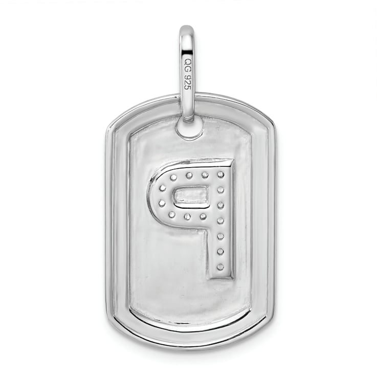 Rhodium Over 14k White Gold Diamond Initial P Dog Tag Charm