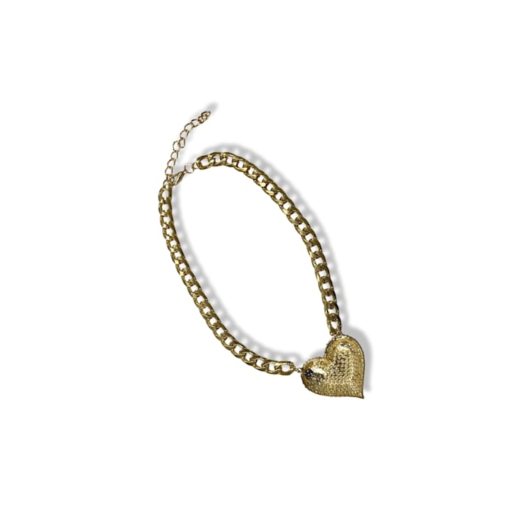 AB Crystal Gold Tone Center Heart Pendant Necklace.