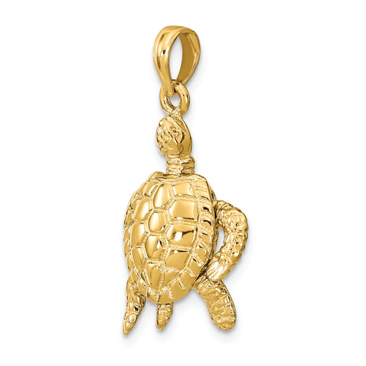 14k Yellow Gold Textured Sea Turtle with Moveable Head and Legs Pendant