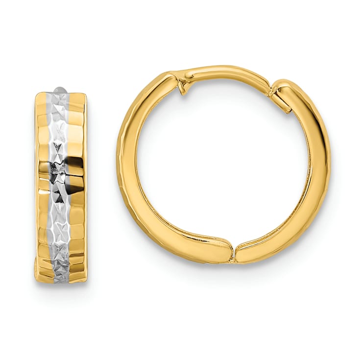 14k Yellow Gold and Rhodium Over 14k Yellow Gold 7/16" Diamond-Cut
Hinged Hoop Earrings