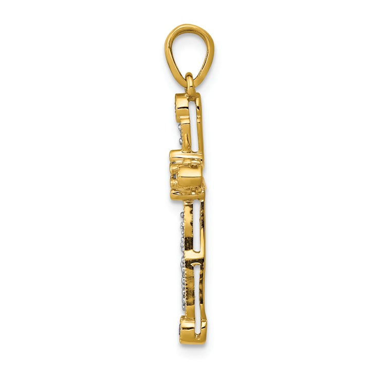 14k Yellow Gold and Rhodium over 14k Yellow Gold Diamond Cross Pendant