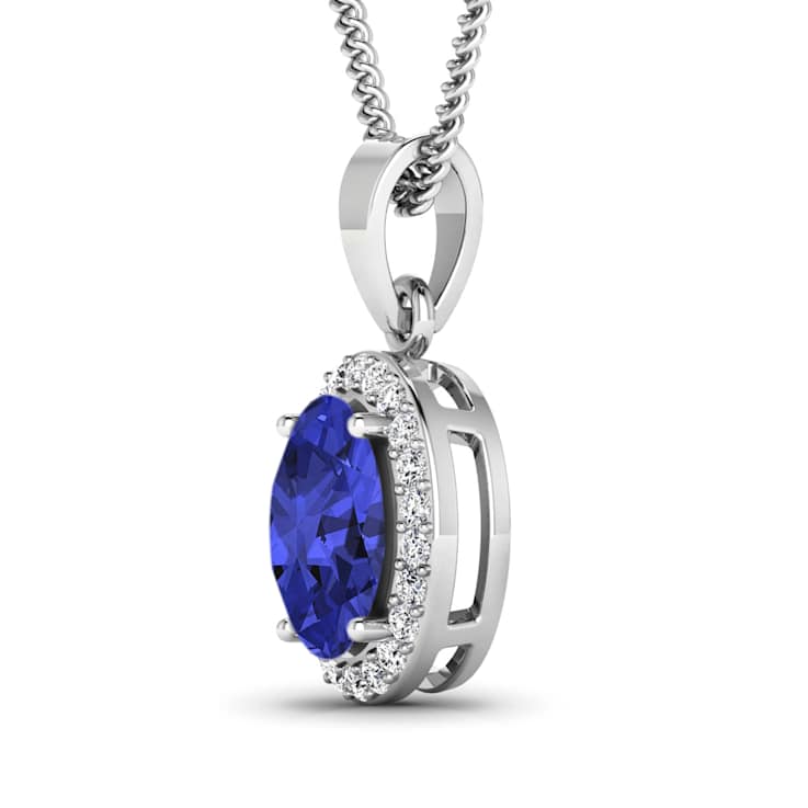 Tanzanite and White Diamond 14K White Gold Pendant with 18 inch Cable
Chain 1.60ctw