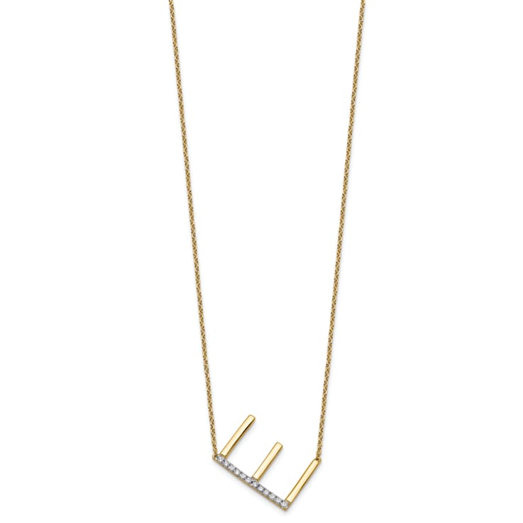 14k Yellow Gold and Rhodium Over 14k Yellow Gold Sideways Diamond
Initial E Pendant 18 Inch Necklace