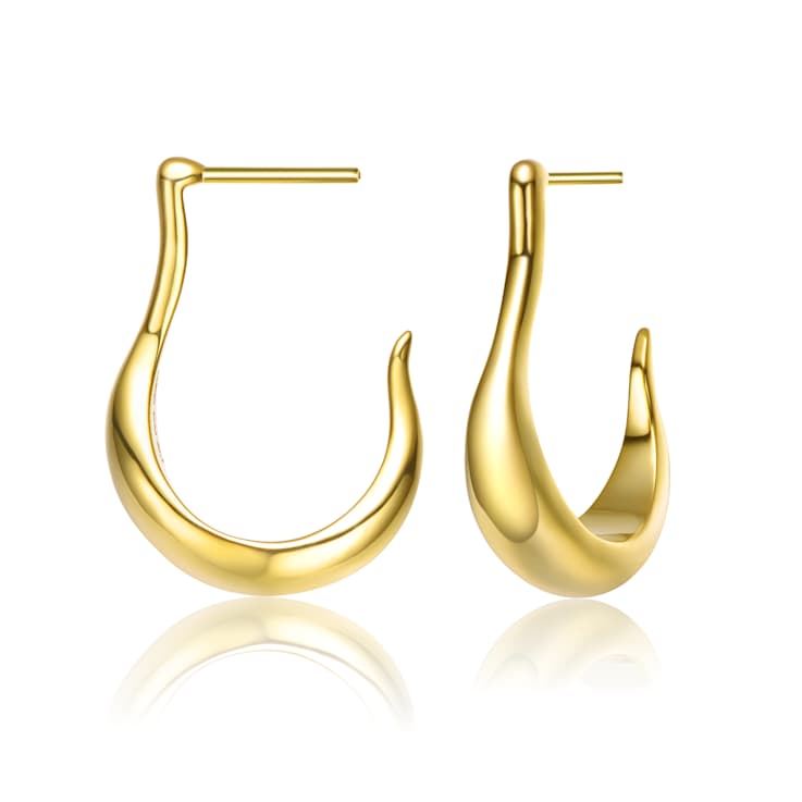 Asymmetrical Open Hoop Earrings In 14K Gold Over Brass