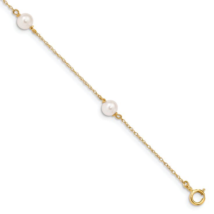 14k Yellow Gold Children's 5-6mm White Round Freshwater Cultured Pearl
3-station Bracelet