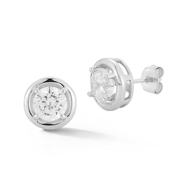 Rachel Zoe Puffed Round CZ Stud Earrings in Rhodium Over Sterling Silver