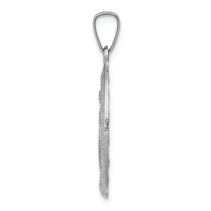Rhodium Over 14k White Gold Satin Miraculous Oval Medal Pendant