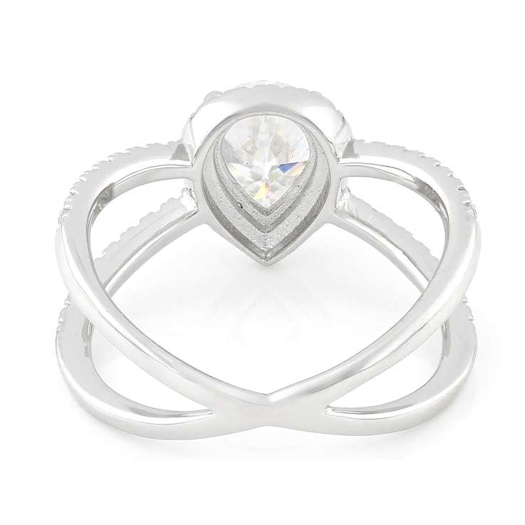 Pear And Round Moissanite Open Design Ring In White Metal