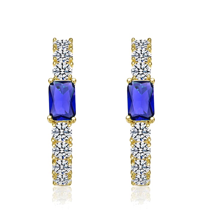 Sapphire Color CZ Inside-Out Hoop Earrings In 14K Gold Over Brass