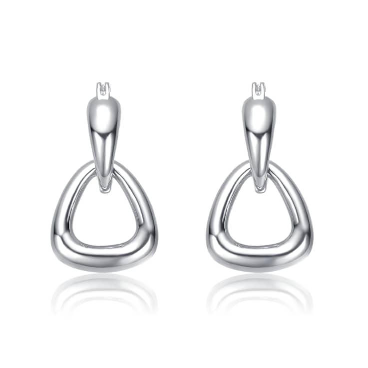 Interlocking V-Shape Dangle Earrings In White Rhodium Over Brass