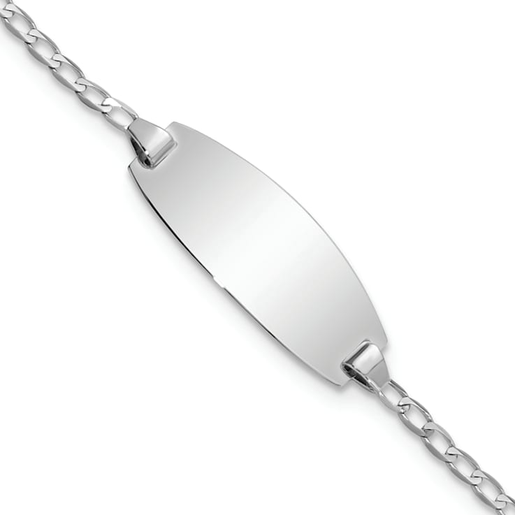 Rhodium Over 14k White Gold Oval Curb Link ID Bracelet