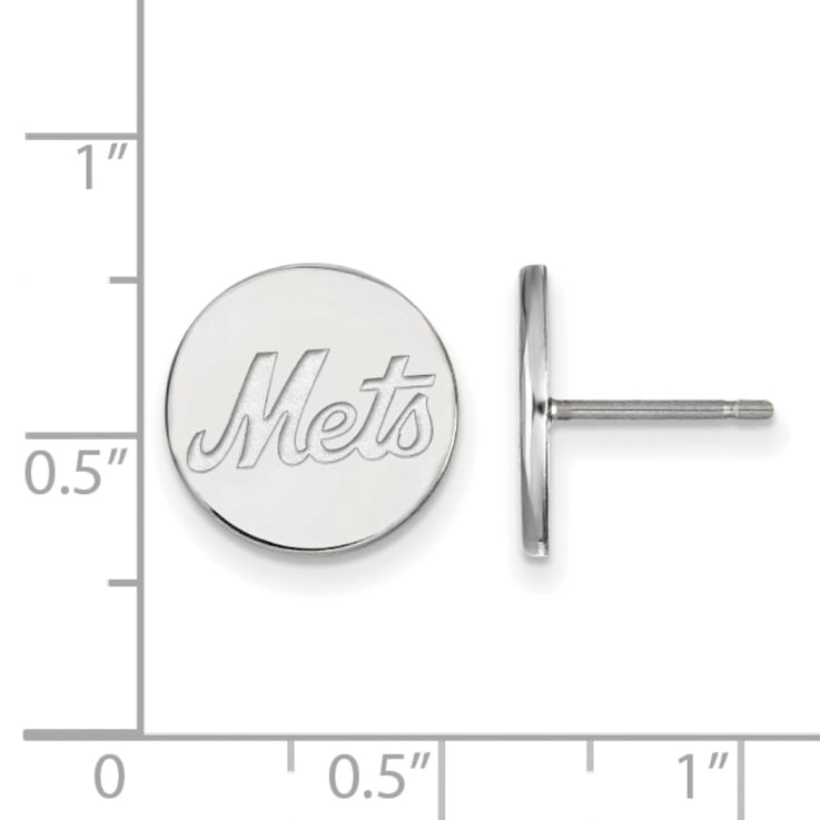 Rhodium Over Sterling Silver MLB LogoArt New York Mets Post Earrings