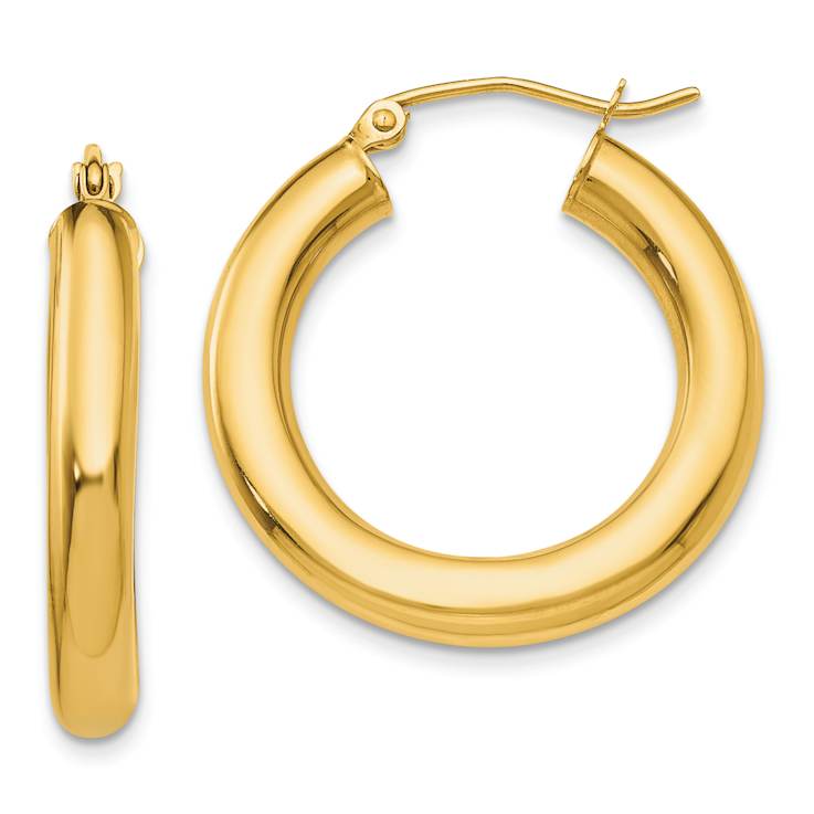 14k Yellow Gold Polished 1" Tube Hoop Earrings
