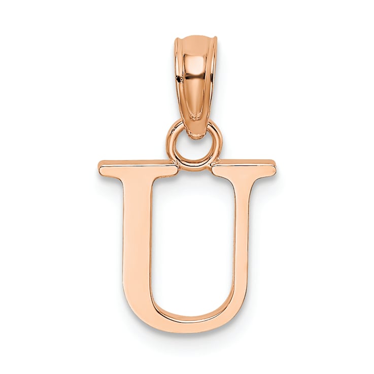 14k Rose Gold Polished Block Letter U Initial Pendant