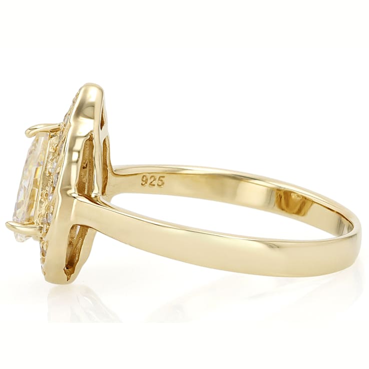 Diamond Simulant Pear And White Zircon Ring In 18K Gold Over Sterling
Silver 1.64ctw