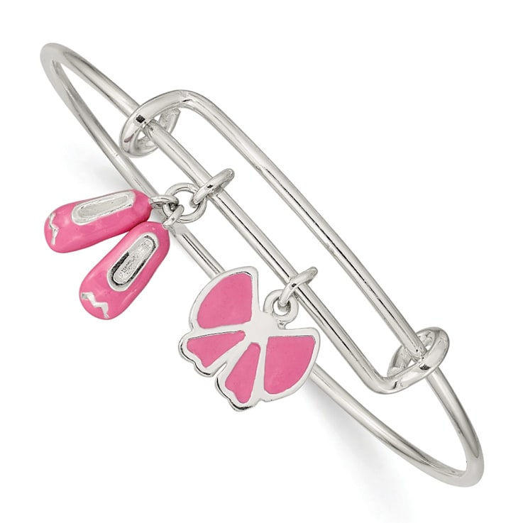Sterling Silver Enamel Ballet Shoes and Bow Adjustable Children's Bangle