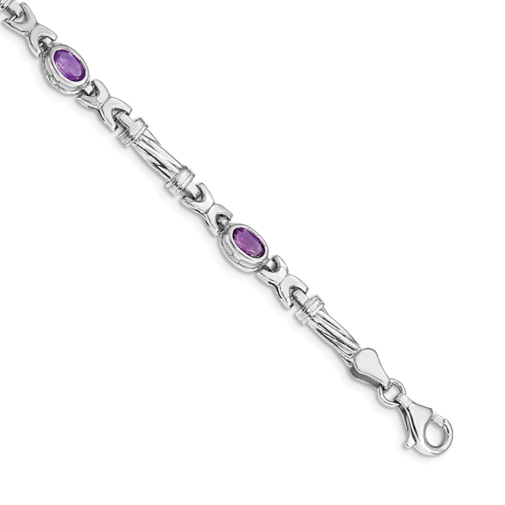 Rhodium Over 14k White Gold Amethyst Bracelet