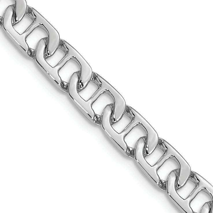 Rhodium Over 14k White Gold 6.5mm Hand-polished Fancy Mariner Link Bracelet