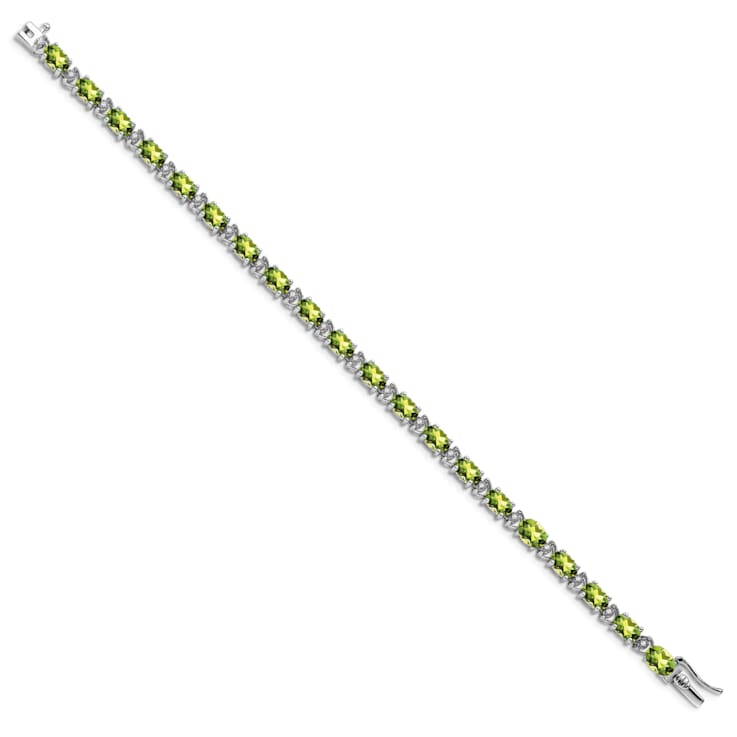 Rhodium Over 14k White Gold Oval Peridot and Diamond Bracelet