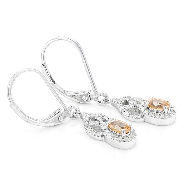 Orange Garnet And White Diamond Dangle Earrings In Sterling Silver 0.75ctw