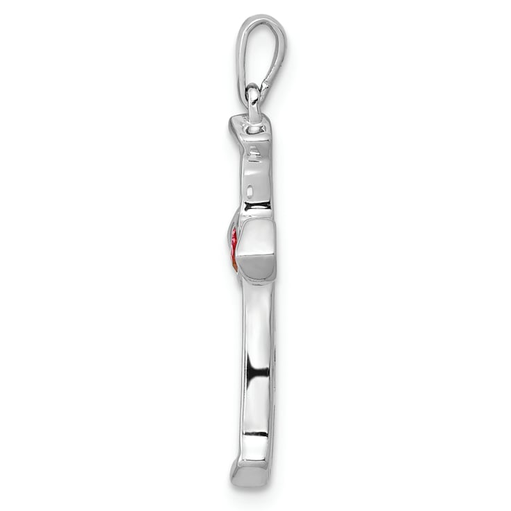 Rhodium Over 14k White Gold Ruby and Diamond Heart Cross Pendant