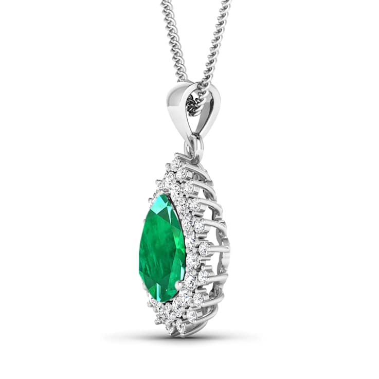 2.85ctw 14K White Gold Zambian Emerald and White Diamond Pendant with 18
inch Cable Chain