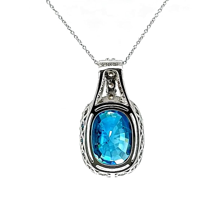 25.46 Ctw Blue Zircon and 1.04 Ctw White Diamond Pendant in 14K WG