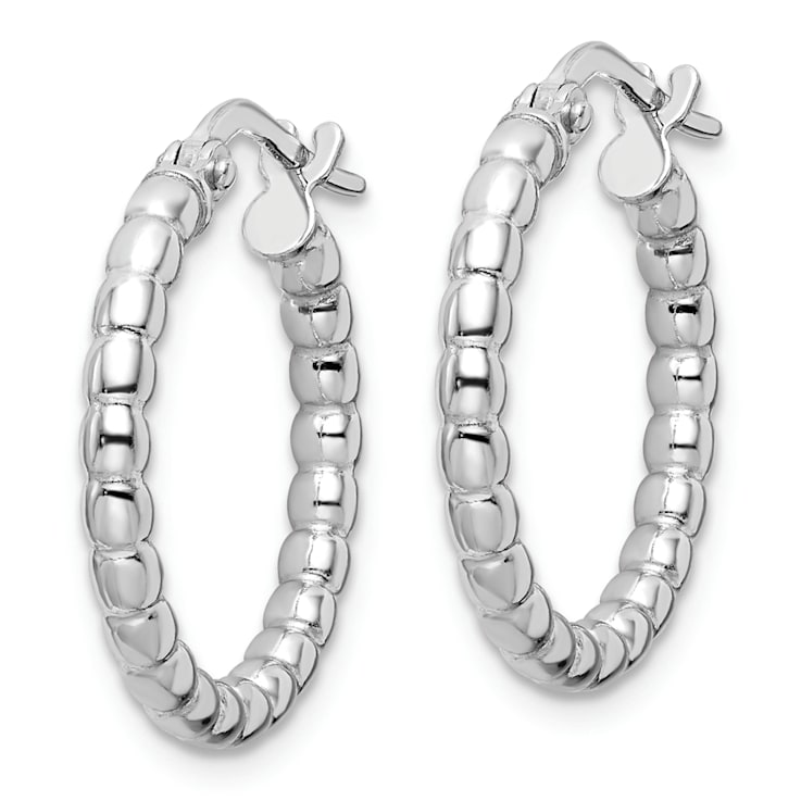 Rhodium Over Sterling Silver Polished 2.25mm Beaded Hoop Earrings
