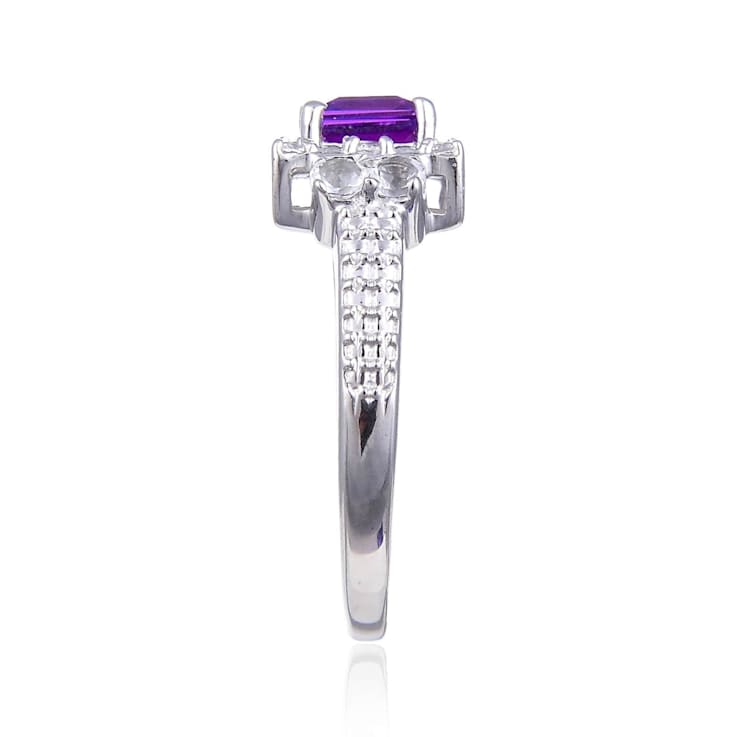 Lab Created Purple Sapphire with White Topaz Accents Sterling Silver
Halo Ring, 1.14ctw