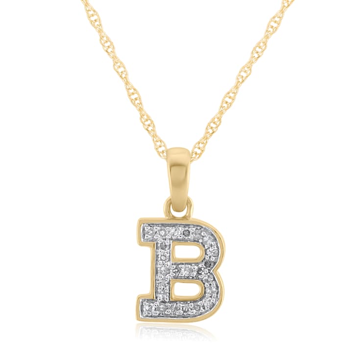 White Diamond Accent 10k Yellow Gold B Initial Pendant With 18” Rope Chain