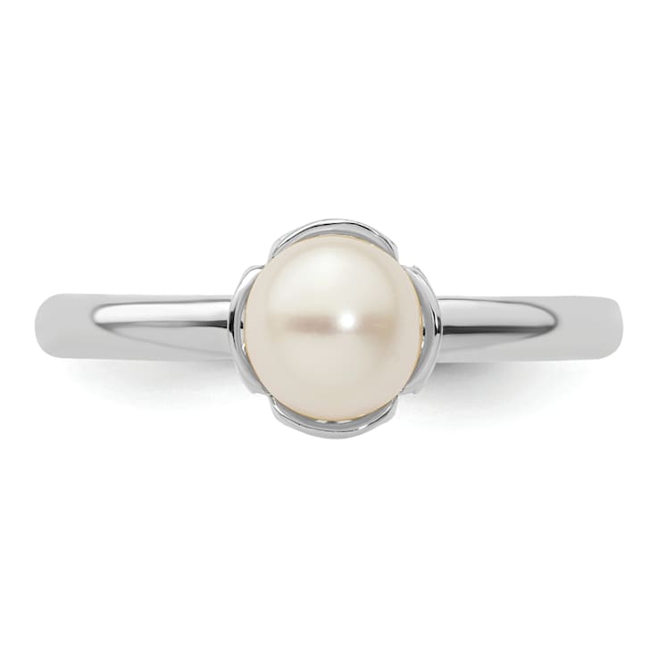 Rhodium Over Sterling Silver Stackable Expressions White Freshwater
Cultured Pearl Ring