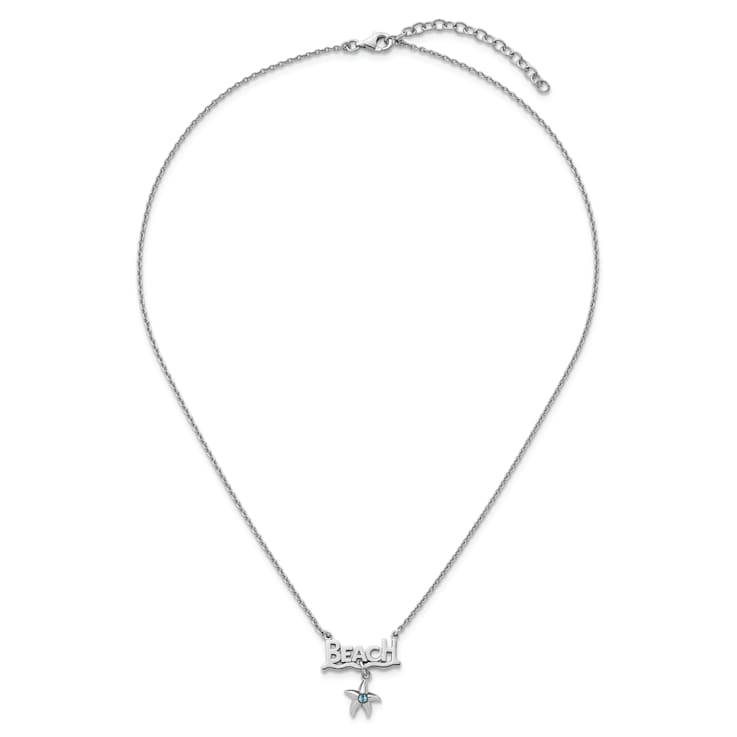 Rhodium Over Sterling Silver Blue Crystal Starfish Beach 16 Inch with 2
Inch Necklace