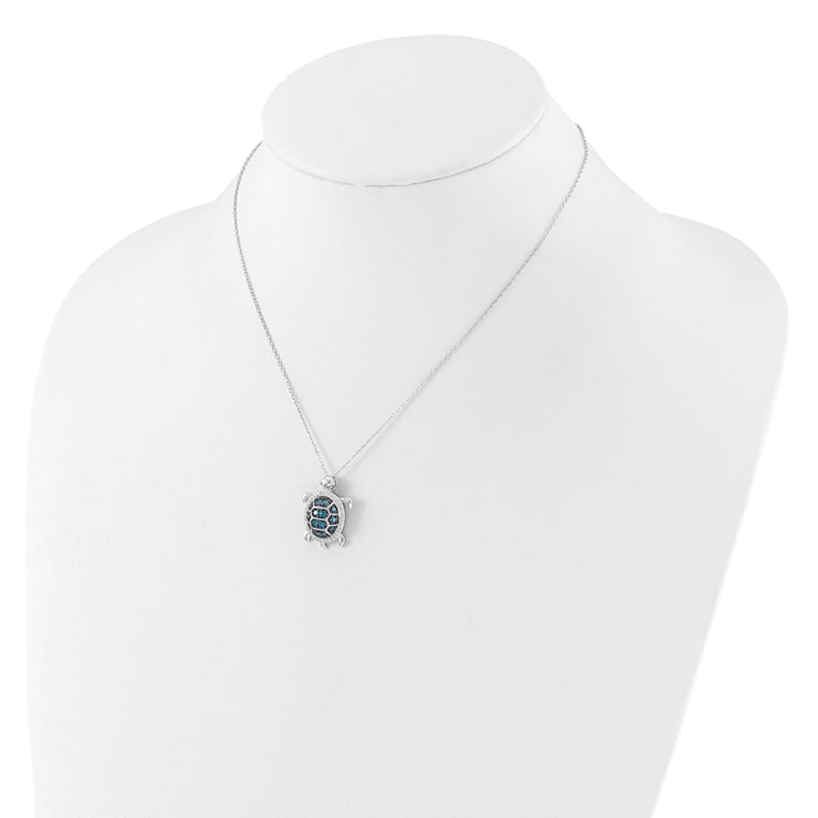 Rhodium Over Sterling Silver and Black Rhodium Cubic Zirconia Turtle
with 2" Extension Necklace