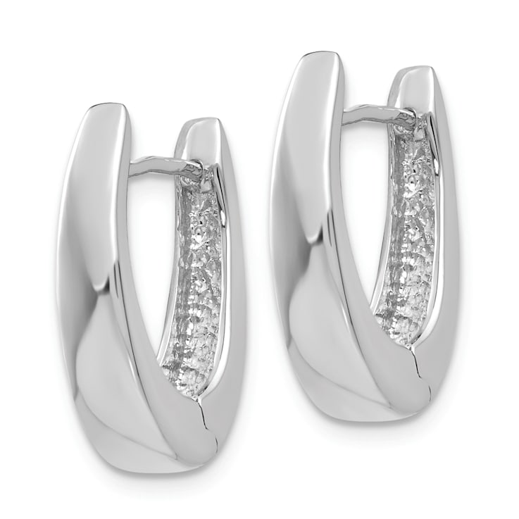 Rhodium Over 14k White Gold Hinged Hoop Earrings